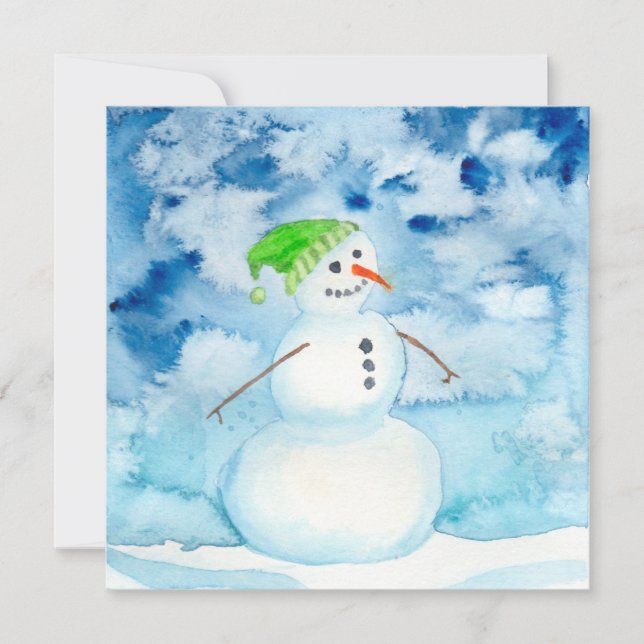 Notas Cartão de Férias Watercolor Snowman (Frente)