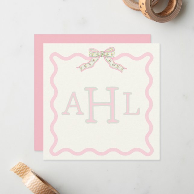 Notas Cartão de Mensagem de Foto Monograma Coquette (Frente/Verso In Situ)