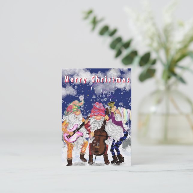 Notas Cartão de Natal Banda Musical de Gnomos Felizes (Em pé/Frente)