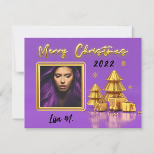 Notas Cartão de Natal de Foto Dourado Roxo Moderno