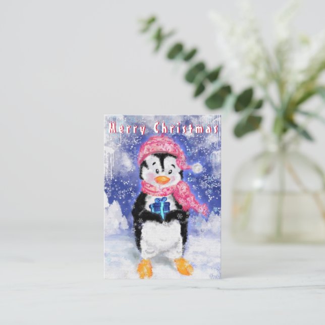Notas Cartão de Natal de Pinguim (Em pé/Frente)