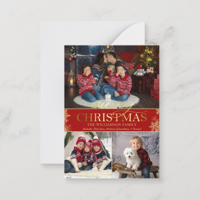 Notas Cartão de Natal Feliz Fotográfico com Floco de Nev (Frente)