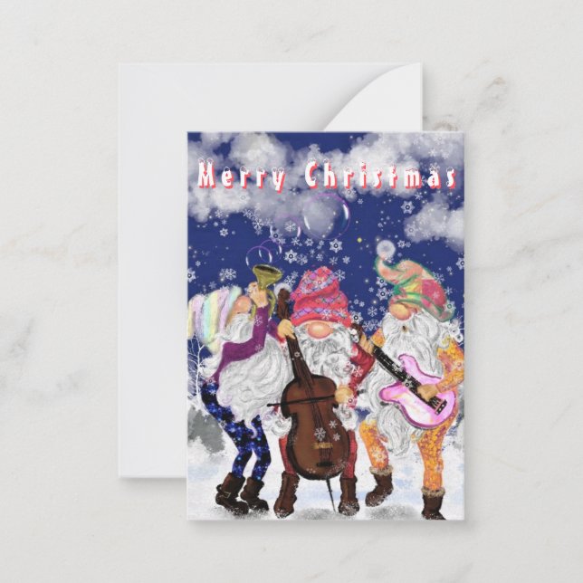 Notas Cartão de Natal Feliz Gnomos Banda de Música - Div (Frente)