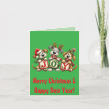 Cartão de Natal Personalizado JOY Cães de Natal