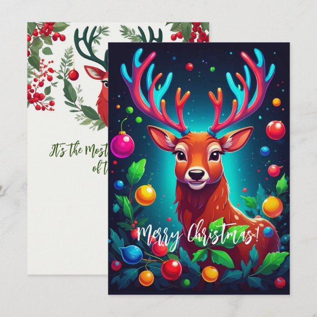Notas Cartão de Natal "Reindeer & Baubles" (Frente/Verso)
