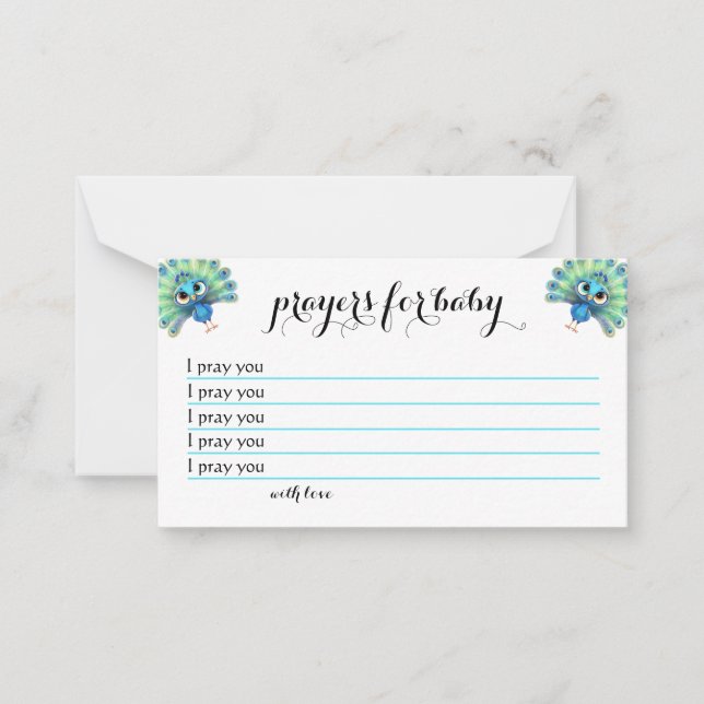 Notas Cartão de Oração de Chá de fraldas Pavão Azul (Frente)