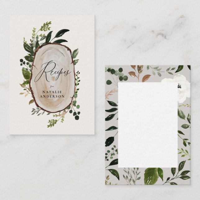 Notas cartão de receita da fatia de madeira rustica (Frente/Verso)