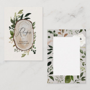 Notas cartão de receita da fatia de madeira rustica