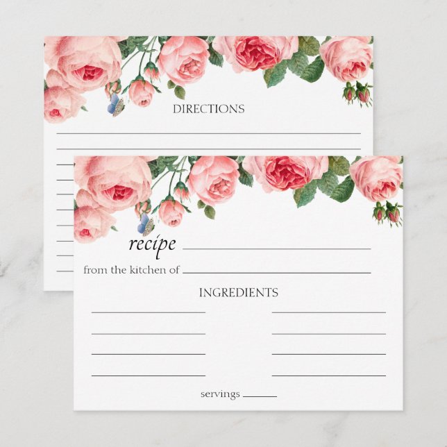 Notas Cartão de Receita de Casamento Floral Rosa Rosa-Ro (Frente/Verso)