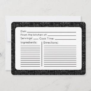 Notas Cartão de Receita de Ferramentas de Cozinha Preto