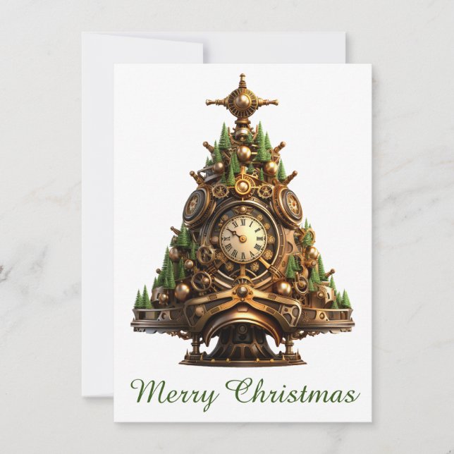 Notas Cartão de Saudação de Árvore de Natal Steampunk (Frente)