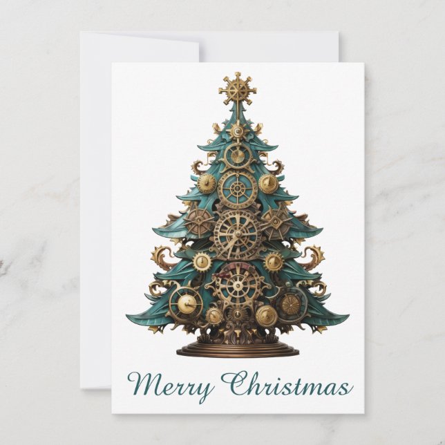 Notas Cartão de Saudação de Árvore de Natal Steampunk (Frente)