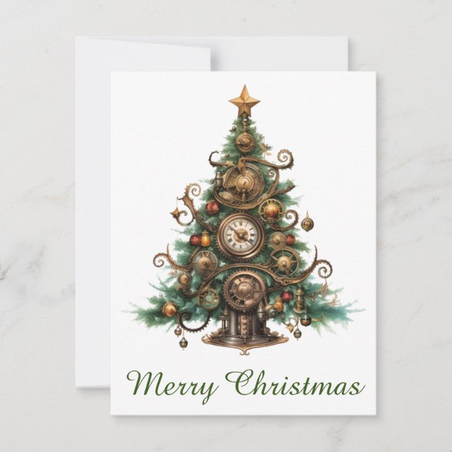 Notas Cartão de Saudação de Árvore de Natal Steampunk (Frente)