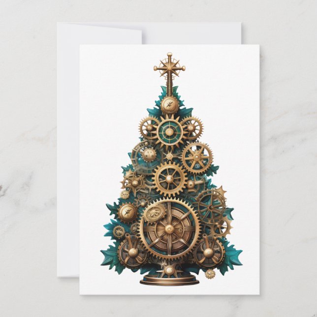 Notas Cartão de Saudação de Árvore de Natal Steampunk (Frente)