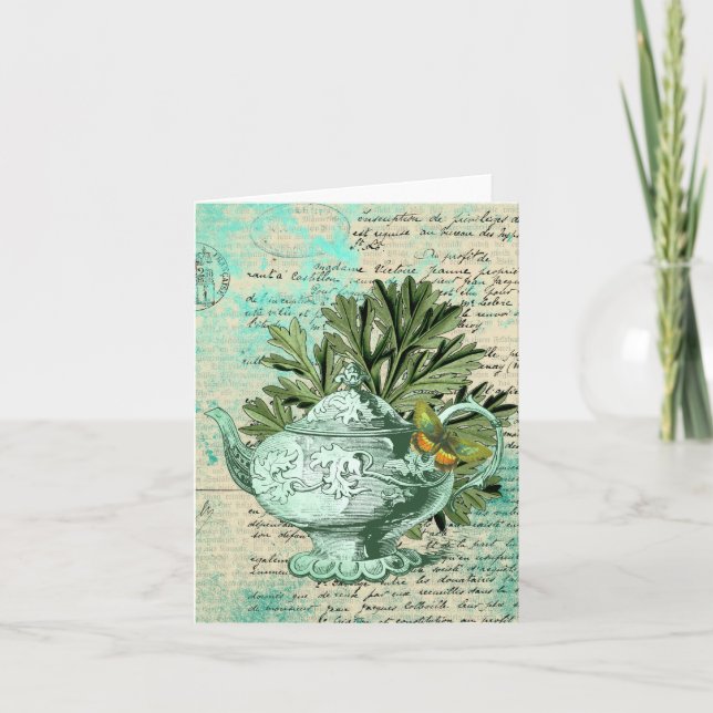 Notas Cartão de Saudação Vintage Teapot & Ephemera Colla (Frente)