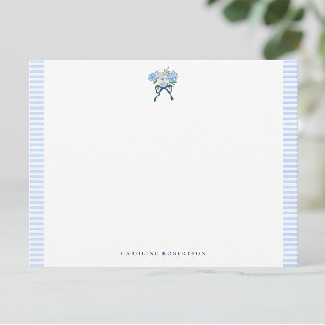 Notas Cartão Elegante de Nota Azul de Hidrangea em Aquar (Criador carregado)
