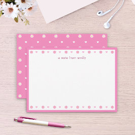 Notas Cartão Personalizado de Margaridas e Corações Rosa