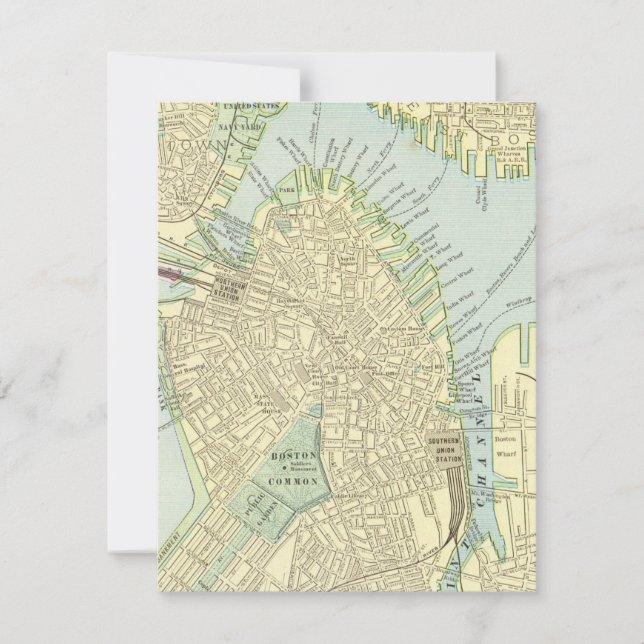 Notas Cartão Plano do Mapa da Rua de Boston (Frente)