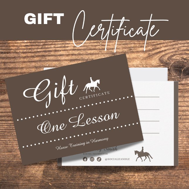 Notas Cartão Presente para Certificado de Presente de Ca (Horse Riding Gift Certificate Gift Card)