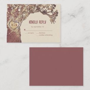 Notas Cartão RSVP de Casamento de Árvore Cardíaca Gravad