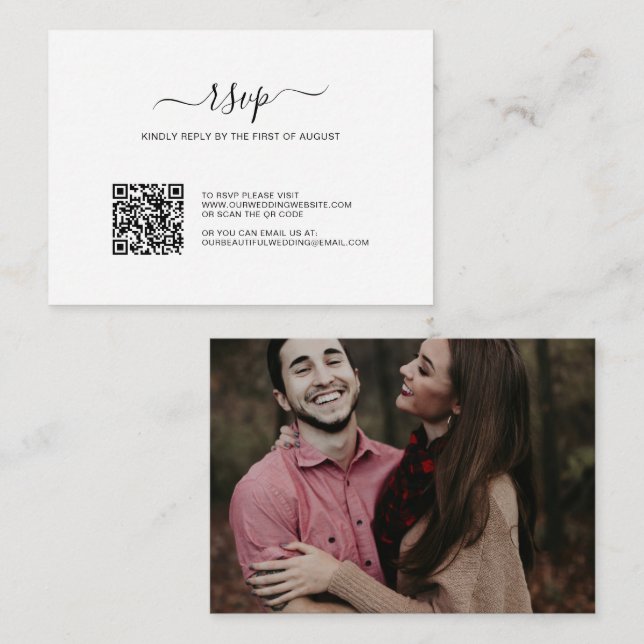 Notas Cartão RSVP de Casamento de Código QR de Foto Simp (Frente/Verso)