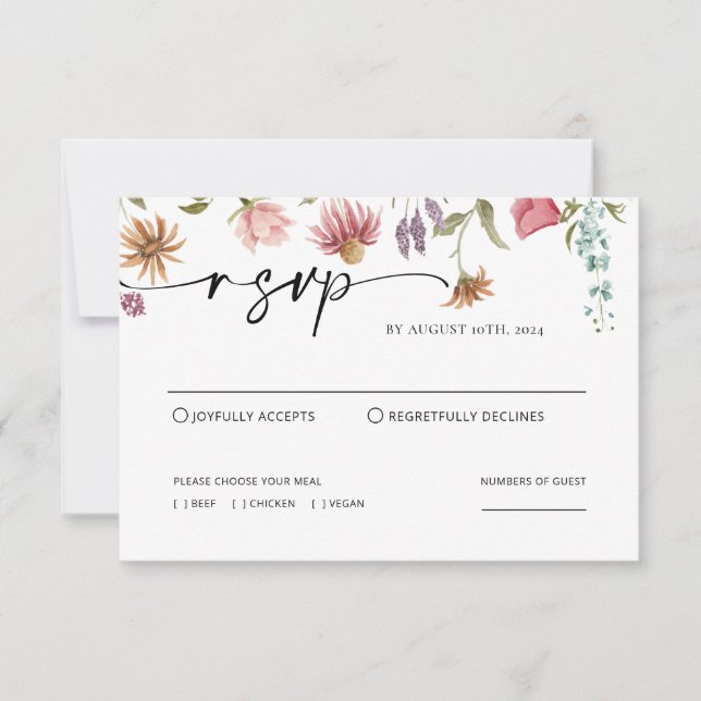 Notas Cartão RSVP de Casamento de Flores Selvagens (Frente)