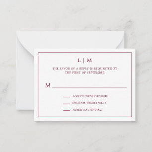 Notas Cartão RSVP de Casamento de Orçamento Monograma Si