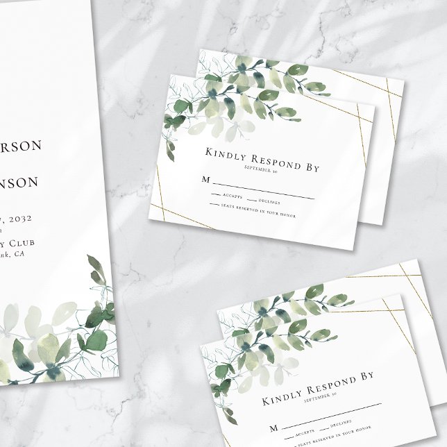 Notas Cartão RSVP de Casamento Dourado Eucalyptus (Criador carregado)
