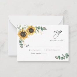 Notas Cartão RSVP de Casamento Floral de Girassol Eucaly