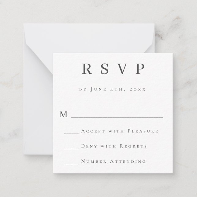 Notas Cartão RSVP de Casamento Moderno de Cinza Simples  (Frente)