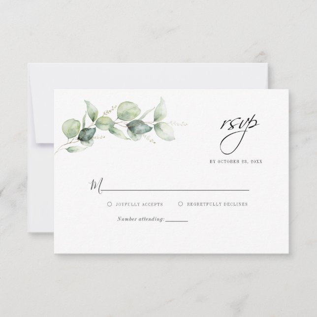 Notas Cartão RSVP de Casamento Russo Eucalyptus Botânico (Frente)