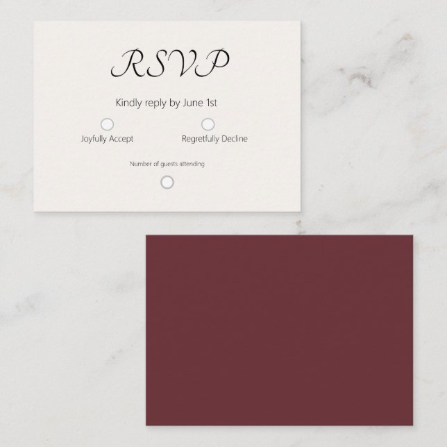 Notas Cartão RSVP de Casamento Simples Burgandy (Frente/Verso)
