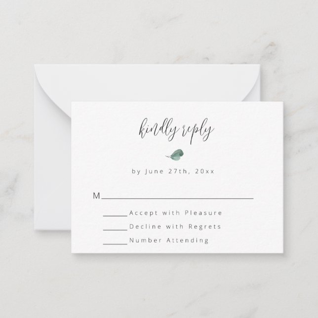 Notas Cartão RSVP de Casamento Verde Simples (Frente)