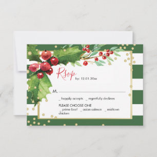 Notas Cartão RSVP de Função de Feriado Verde Holly e 