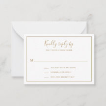 Cartão RSVP de Mini Casamento Elegante Dourado Tra