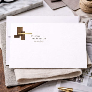 Notas Cartão Simples com Logotipo de Madeira Dourada par