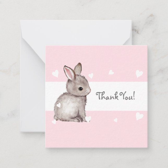 Notas Chá de fraldas Coelho Rosa Obrigado Cartão Nota (Frente)
