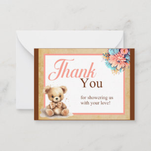 Notas Chá de fraldas de Urso Rosa Boho Obrigado Cartão d