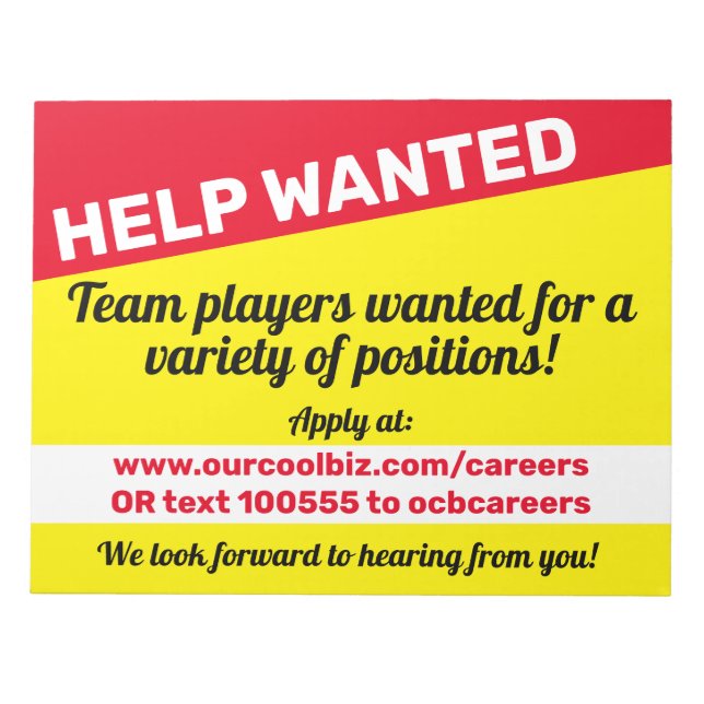 Notas Contratação de ajuda desejada para o bloco de nota (Frente)