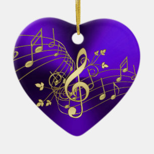 Notas da música e enfeites de natal roxos do Clef