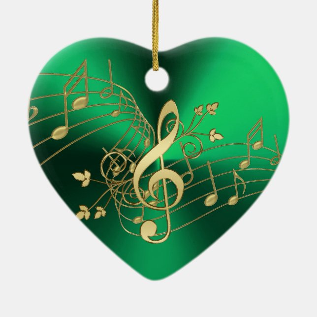 Notas da música e enfeites de natal verdes do Clef (Verso)