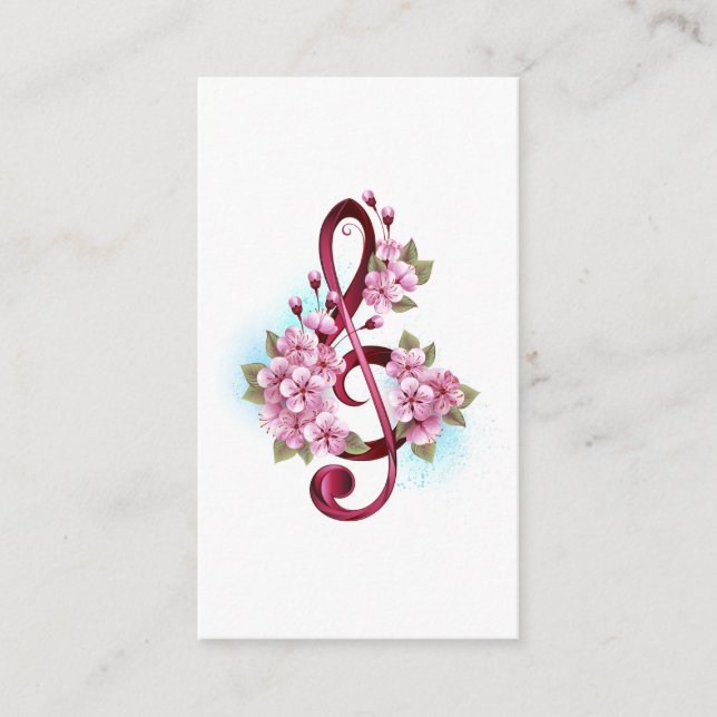 Notas de clave de trecho musical com flores de Sak (Frente)