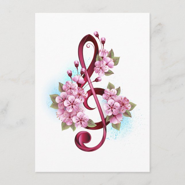 Notas de clave de trecho musical com flores de Sak (Frente)