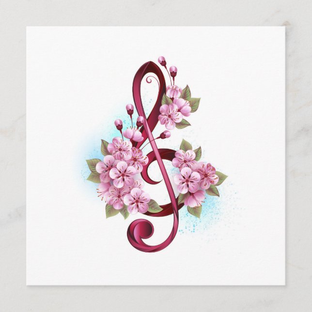 Notas de clave de trecho musical com flores de Sak (Frente)