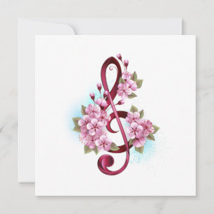 Notas de clave de trecho musical com flores de Sak