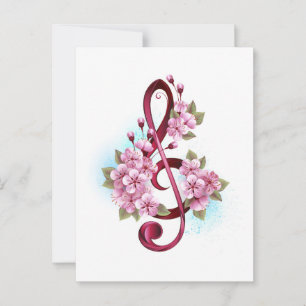Notas de clave de trecho musical com flores de Sak
