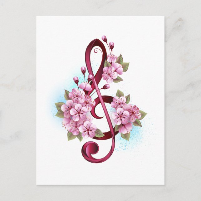 Notas de clave de trecho musical com flores de Sak (Frente)