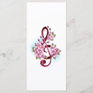 Notas de clave de trecho musical com flores de Sak