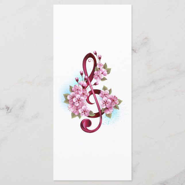 Notas de clave de trecho musical com flores de Sak (Frente)