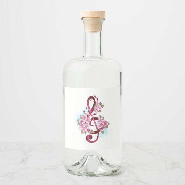 Notas de clave de trecho musical com flores de Sak (Frente)